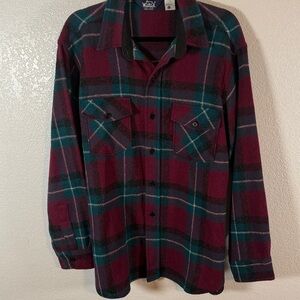 Woolrich Vintage Made in USA Wool Plaid Button Down Over Shirt Size Large